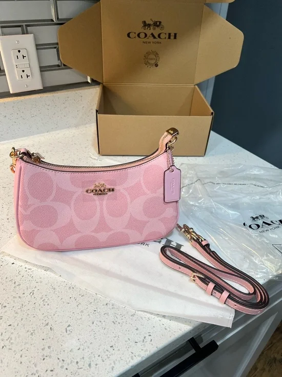 Coach Pink Signature Mini Crossbody Bag with Detachable Strap - Picture 1 of 5